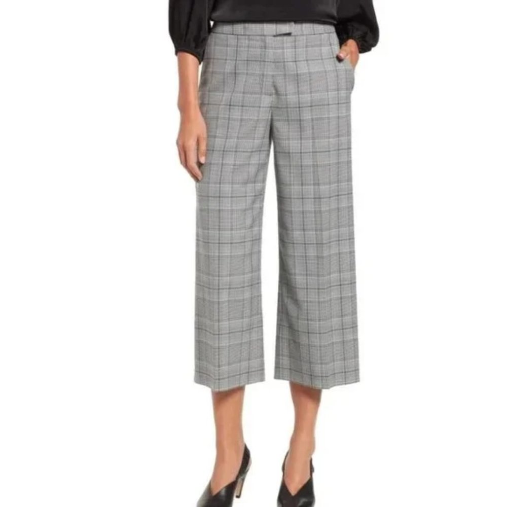 HALOGEN Plaid Wide Leg Crop Pants